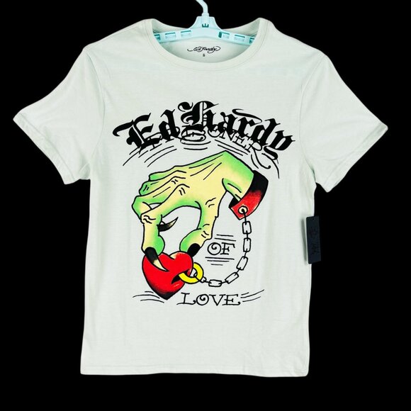 Ed Hardy Men's Short Sleeve Prisoner of Love Tattoo Artic Blue T-shirt Small NWT - Picture 1 of 9
